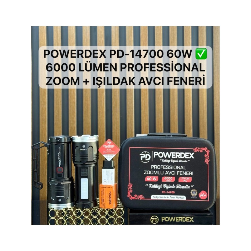 Powerdex PD-16000 90W Şarjlı Avcı Feneri | 9000 Lümen | 41.000 Mah | 12 Saat Kullanım | Zoom Özellikli