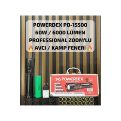 powerdex PD-15500 60W / 6000 Lümen Profesyonel Zoomlu Güçlü Uzun Menzilli Avcı /kamp Feneri (Yeni)