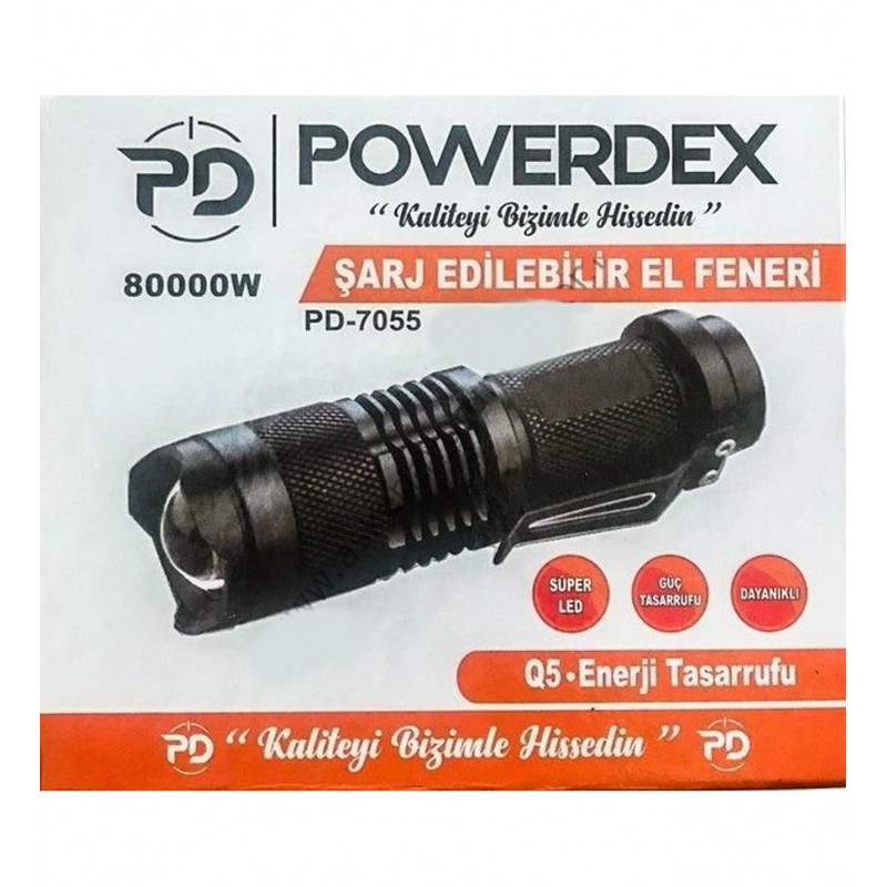 Powerdex PD-7055 Şarjlı Metal Mini El Feneri